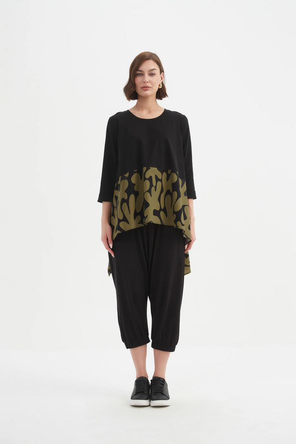 Tirelli 'Ava Print Top' - Black/Moss