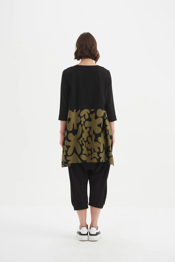 Tirelli 'Ava Print Top' - Black/Moss