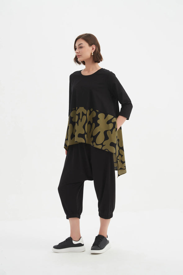 Tirelli 'Ava Print Top' - Black/Moss
