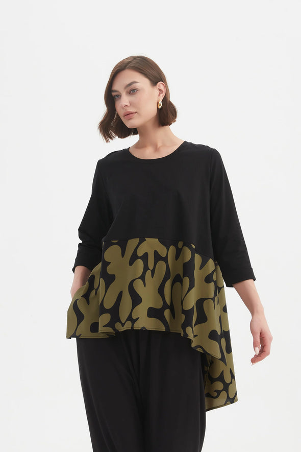 Tirelli 'Ava Print Top' - Black/Moss