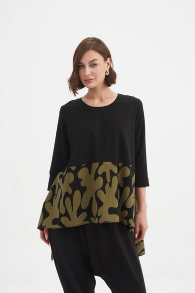 Tirelli 'Ava Print Top' - Black/Moss