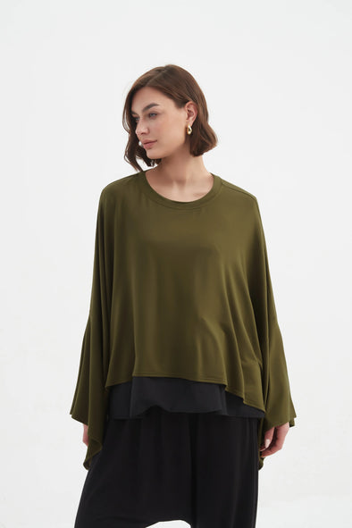 Tirelli '25A3603 Jersey Layer Top' - Khaki
