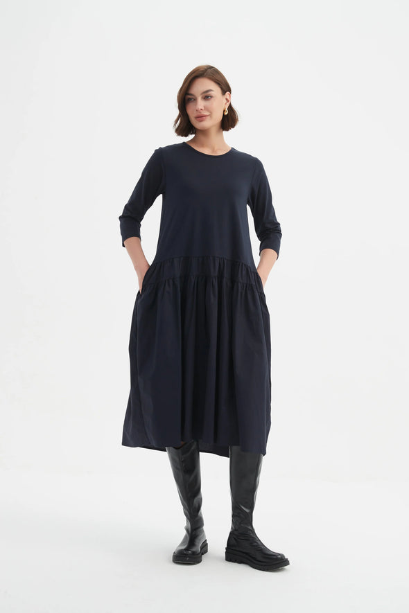 Tirelli 'Drop Waist Combi Dress' - Navy