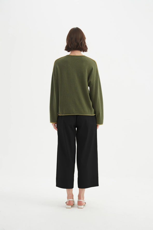 Tirelli 'Contrast Trim Sweater' - Seaweed/Citron