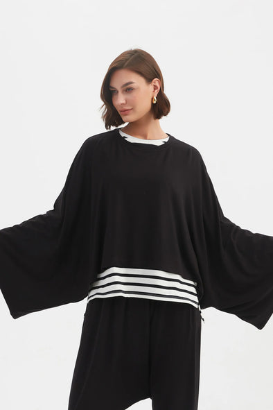 Tirelli '25A3603 Jersey Layer Top' - Black