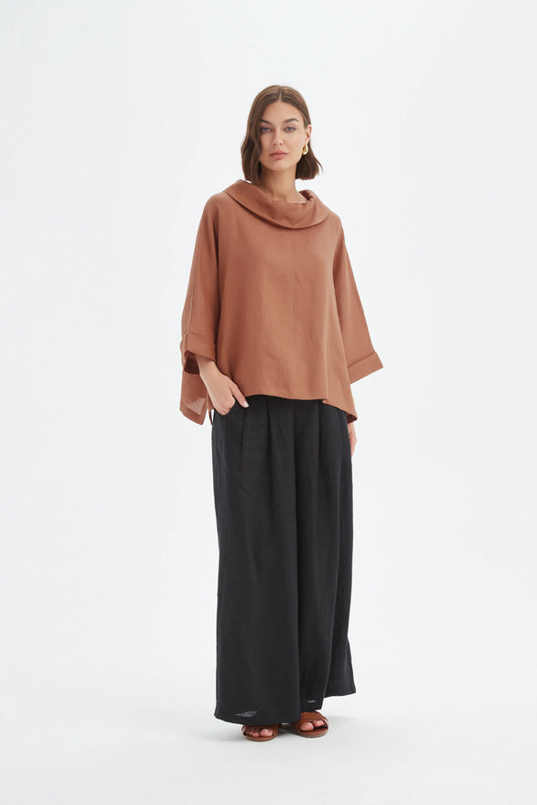Tirelli '24A3523 Top Funnel Neck' - Cedar