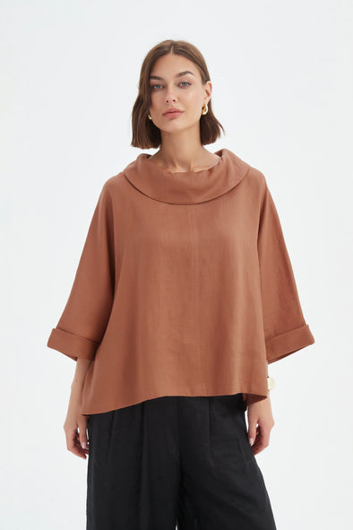 Tirelli '24A3523 Top Funnel Neck' - Cedar