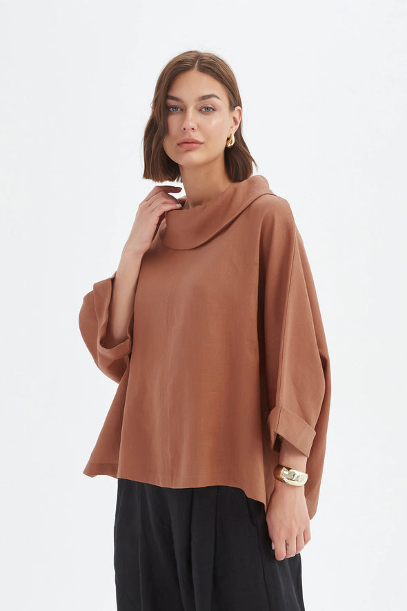 Tirelli '24A3523 Top Funnel Neck' - Cedar