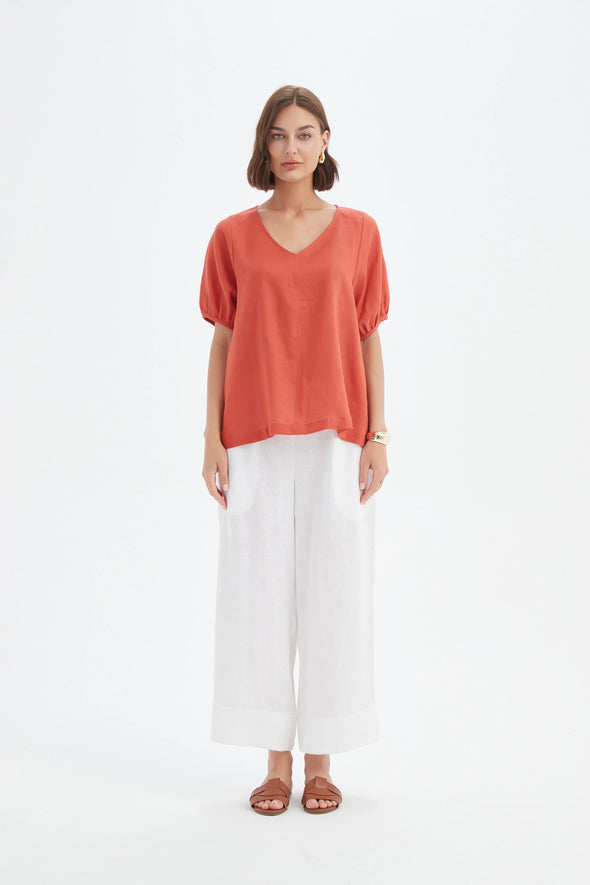 Tirelli '24A3525 Bishop Sleeve Top' - Rust