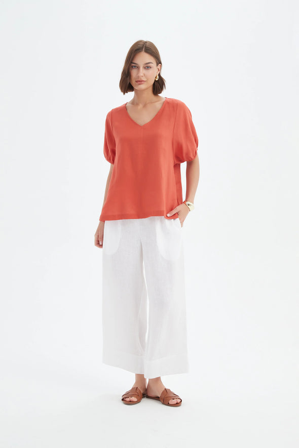 Tirelli '24A3525 Bishop Sleeve Top' - Rust