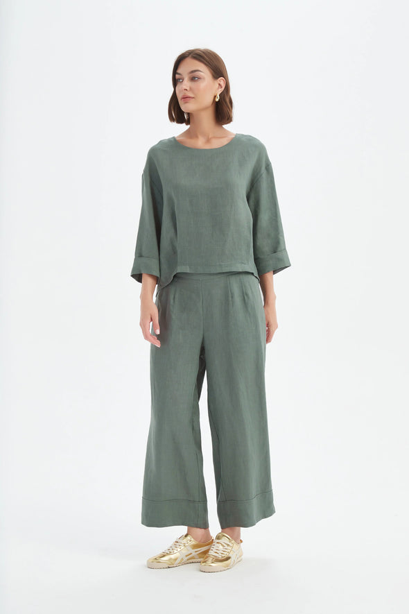 Tirelli '25A3713 Pleat Hem Top' - Petrol