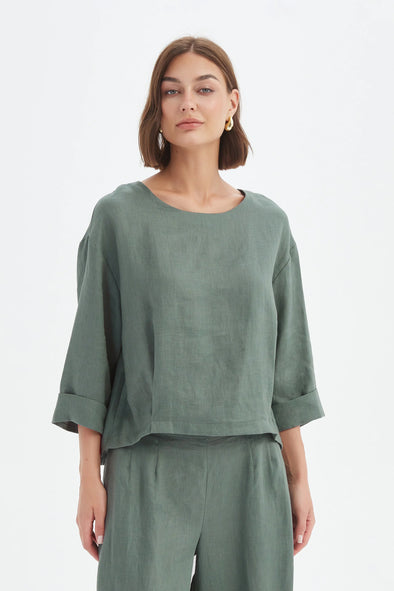 Tirelli '25A3713 Pleat Hem Top' - Petrol