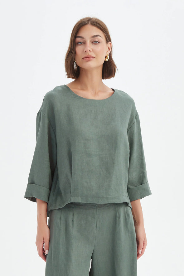 Tirelli '25A3713 Pleat Hem Top' - Petrol