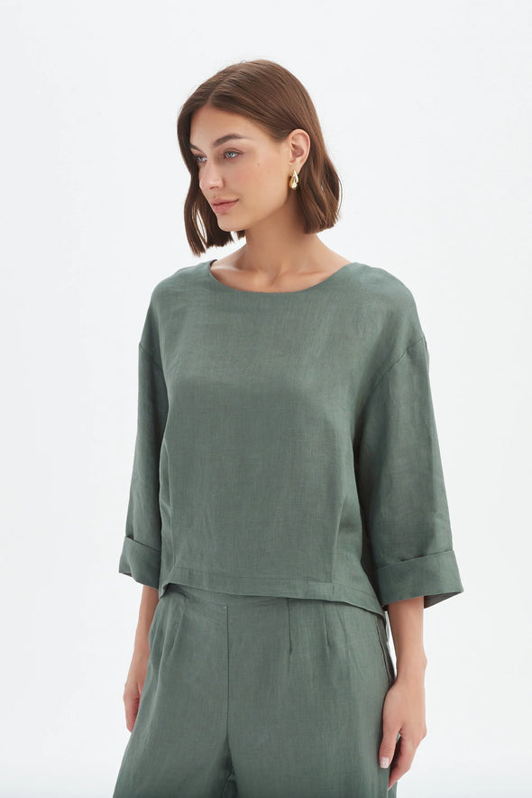 Tirelli '25A3713 Pleat Hem Top' - Petrol