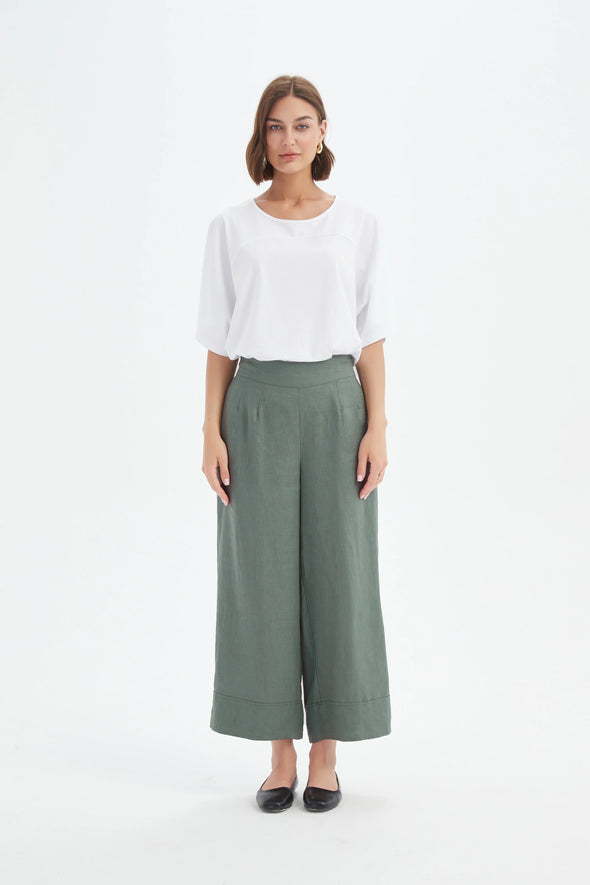 Tirelli '24P3526 Wide Leg Linen Pant' - Petrol