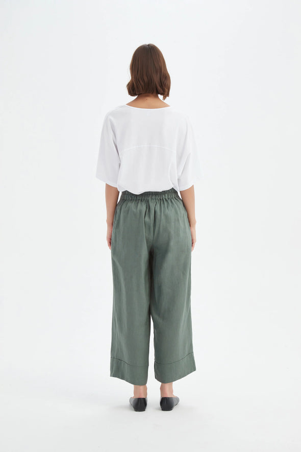 Tirelli '24P3526 Wide Leg Linen Pant' - Petrol