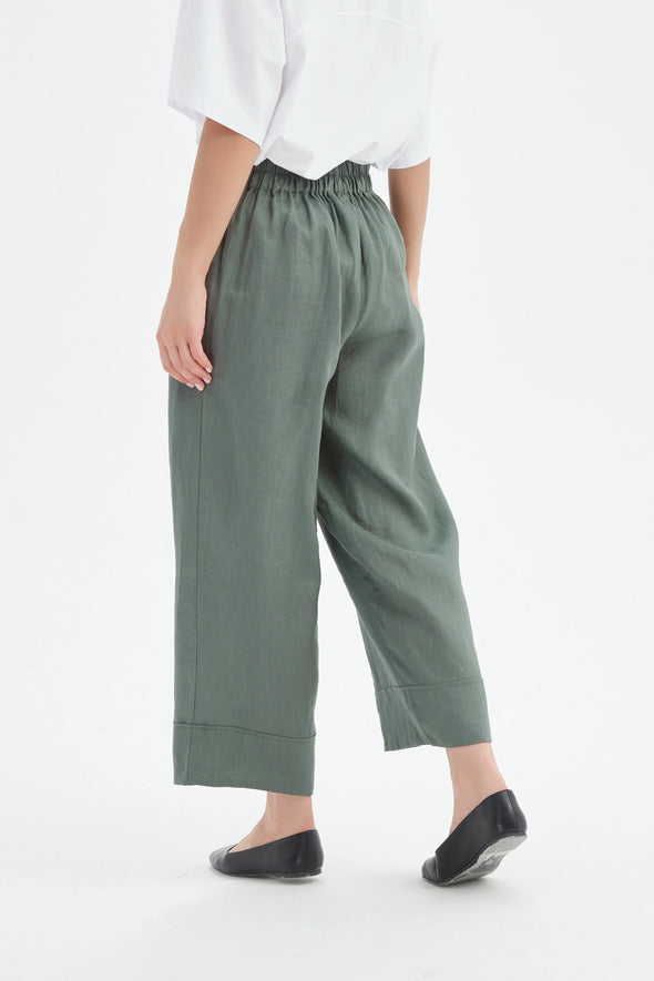 Tirelli '24P3526 Wide Leg Linen Pant' - Petrol