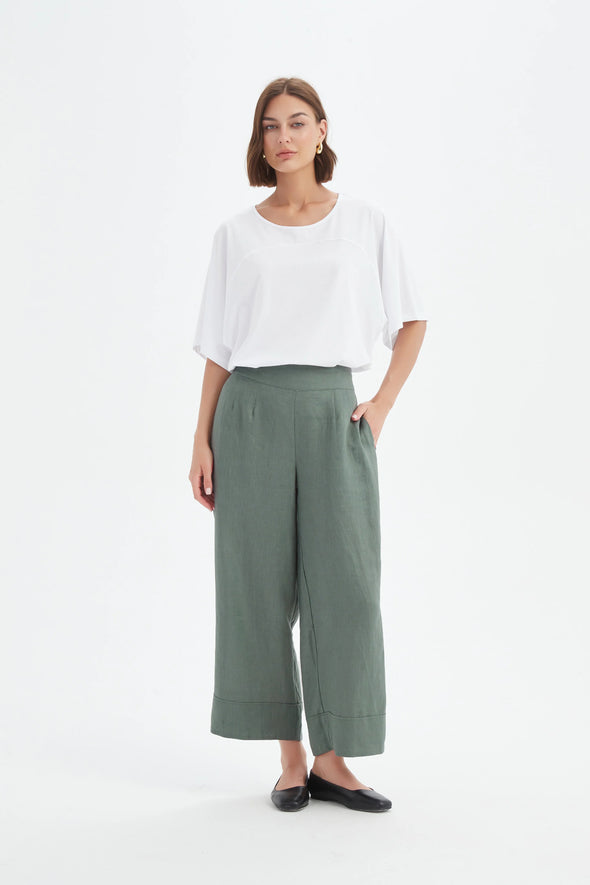 Tirelli '24P3526 Wide Leg Linen Pant' - Petrol