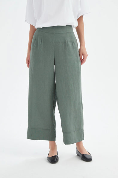 Tirelli '24P3526 Wide Leg Linen Pant' - Petrol