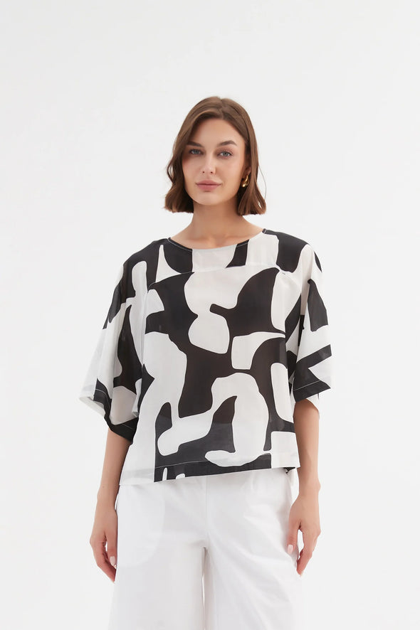 Tirelli '24A3504 Top' - Black Abstract Print