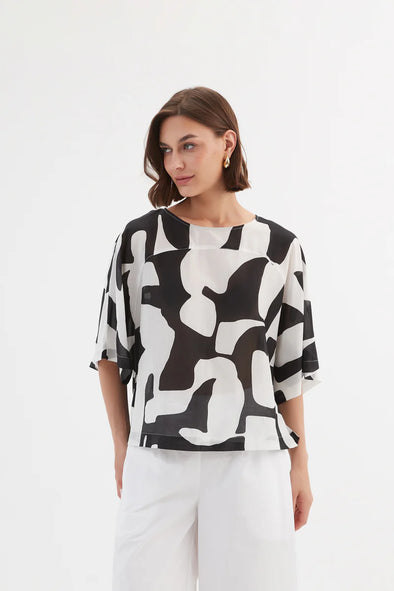 Tirelli '24A3504 Top' - Black Abstract Print