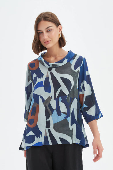 Tirelli '25A3750 Top'  - Blue Abstract Print