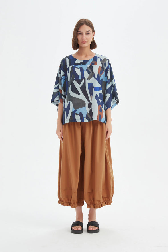 Tirelli '25A3751 Wide Sleeve Top' - Blue Abstract Print