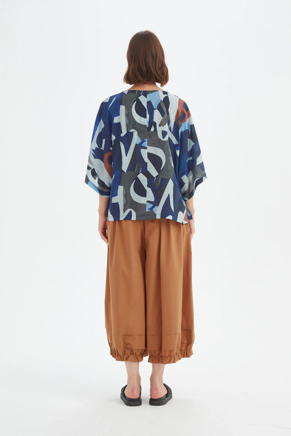 Tirelli '25A3751 Wide Sleeve Top' - Blue Abstract Print