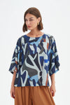 Tirelli '25A3751 Wide Sleeve Top' - Blue Abstract Print
