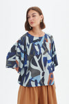 Tirelli '25A3751 Wide Sleeve Top' - Blue Abstract Print