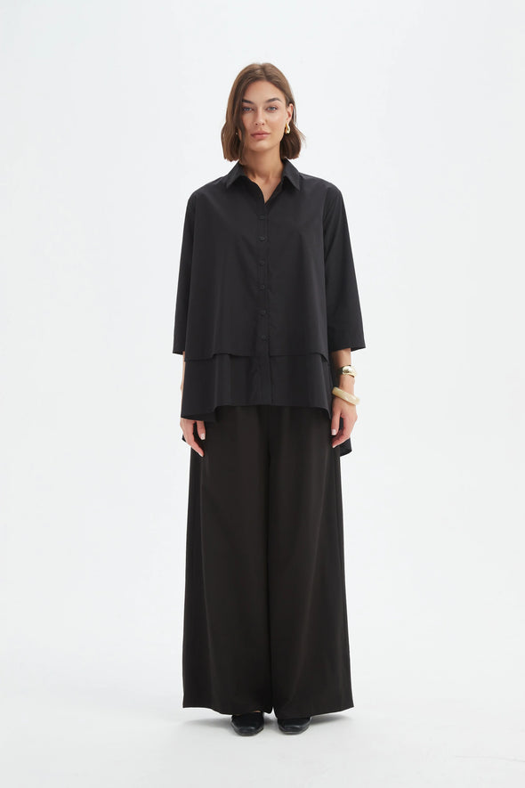 Tirelli '25S3738 Shirt Tiered Front' - Black