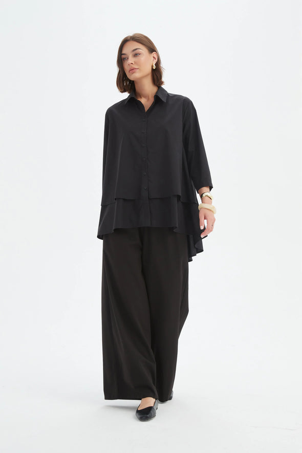 Tirelli '25S3738 Shirt Tiered Front' - Black