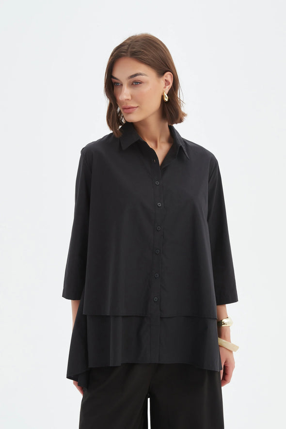 Tirelli '25S3738 Shirt Tiered Front' - Black
