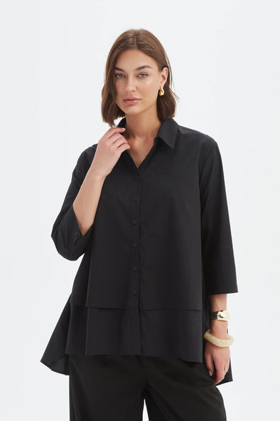 Tirelli '25S3738 Shirt Tiered Front' - Black