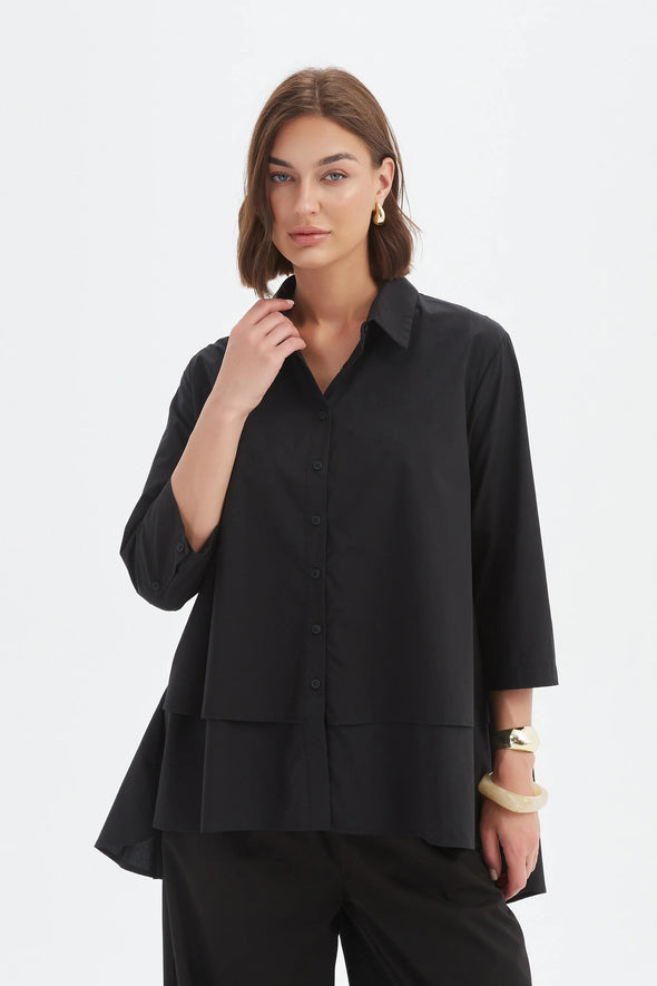 Tirelli '25S3738 Shirt Tiered Front' - Black