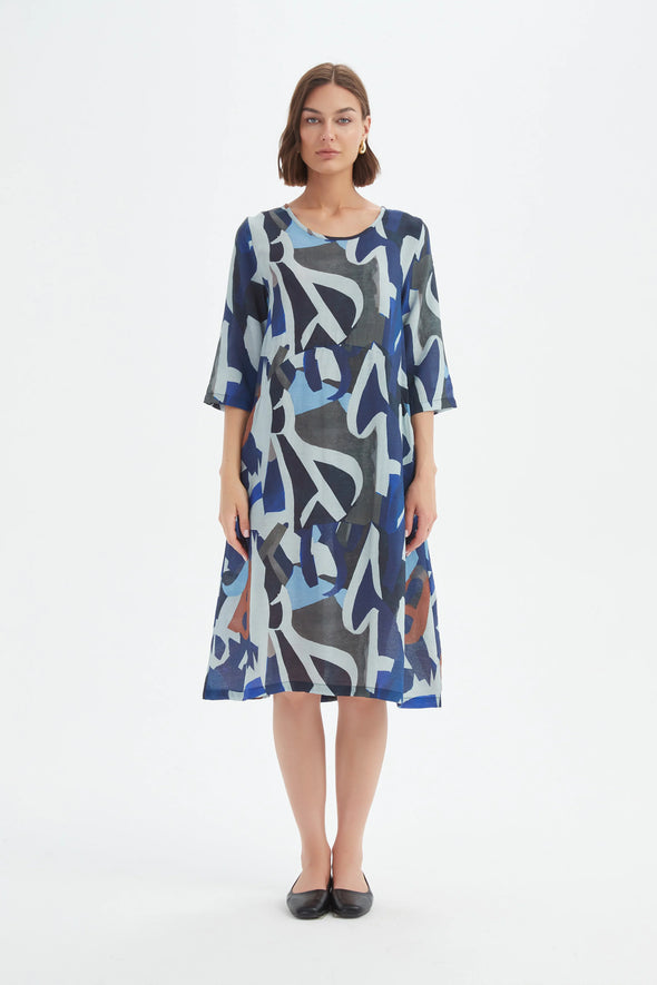 Tirelli '25D3753 Dress' - Blue Abstract Print