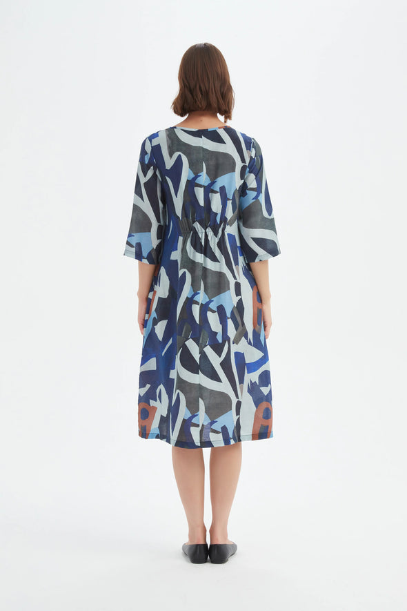 Tirelli '25D3753 Dress' - Blue Abstract Print