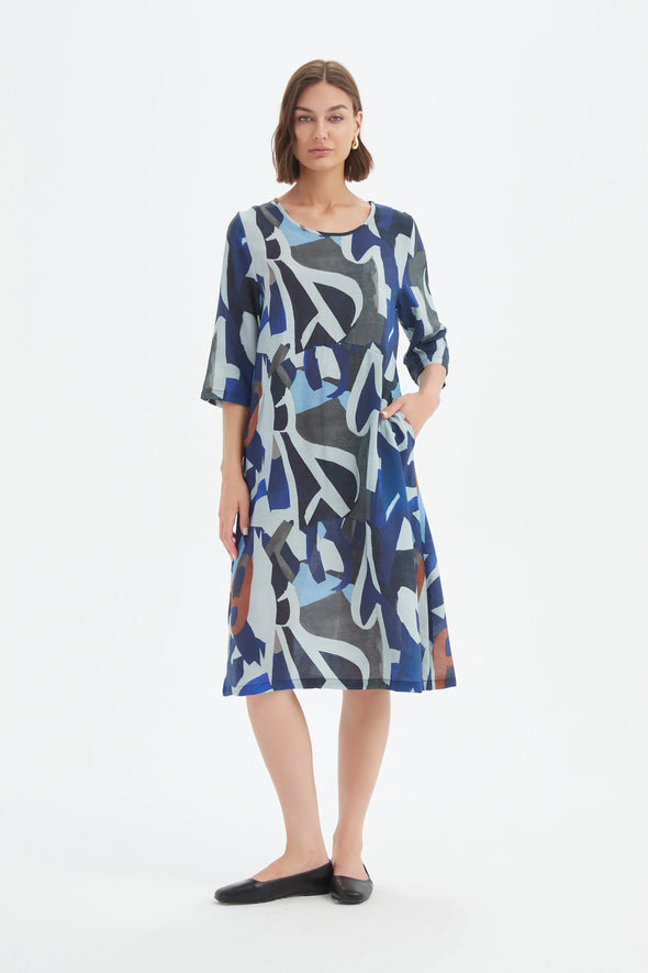 Tirelli '25D3753 Dress' - Blue Abstract Print