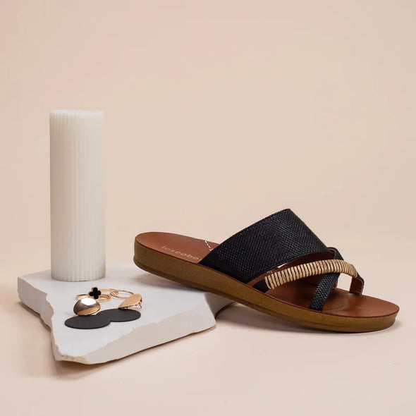 Los Cabos 'Bride Flat Slide' - Black Rafia