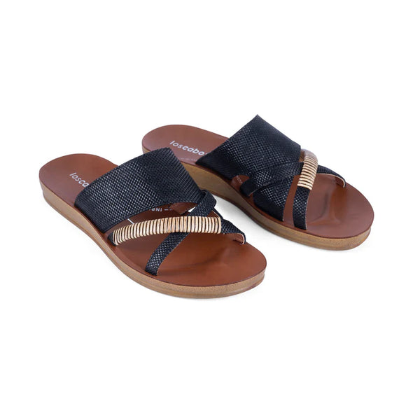 Los Cabos 'Bride Flat Slide' - Black Rafia