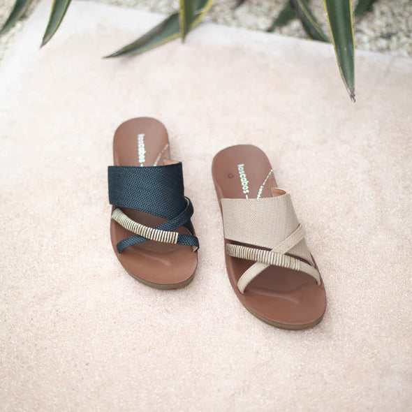 Los Cabos 'Bride Flat Slide' - Black Rafia