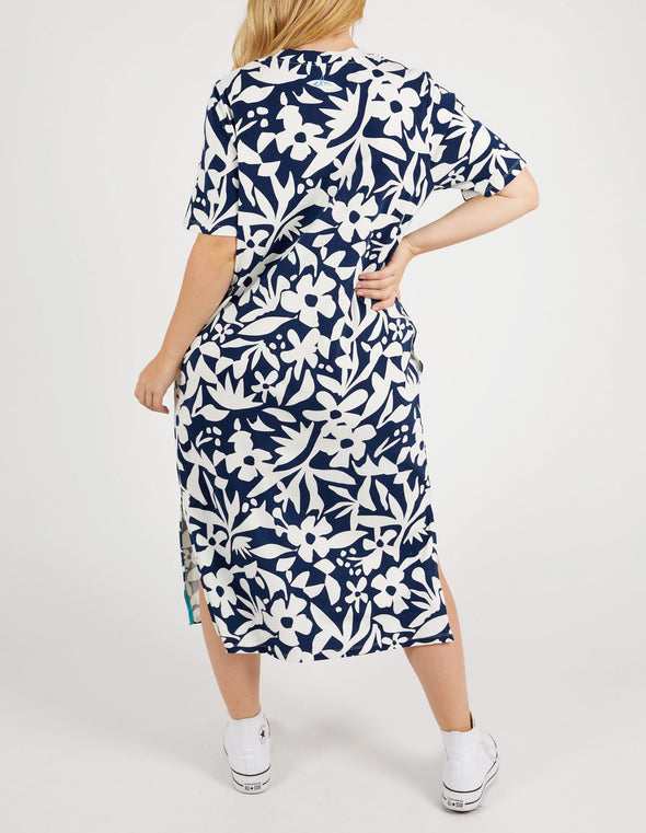 ELM 'Stencil Floral Tee Dress' - Navy