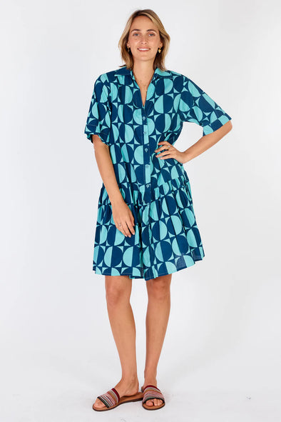 Ibisa 'Ottowa Button Dress' - Lagoon