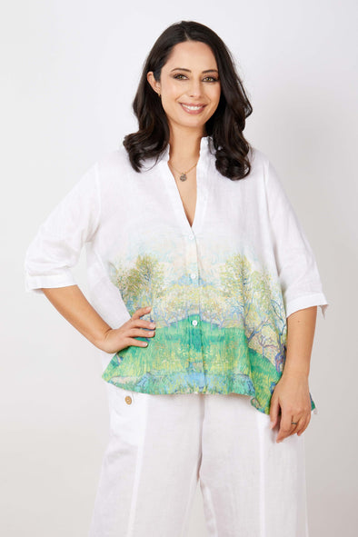 JJ Sisters 'LL42 Linen Shirt' - White Water Colour