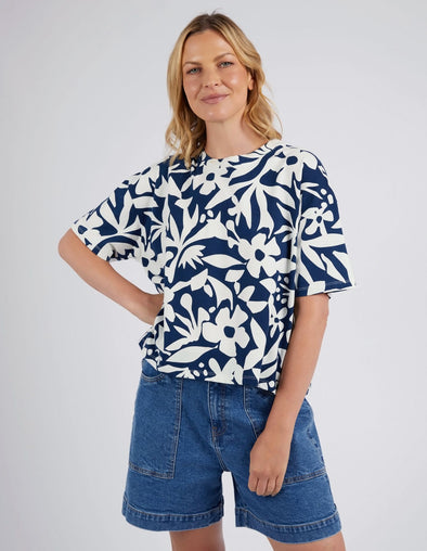 ELM 'Stencil Floral Tee' - Navy