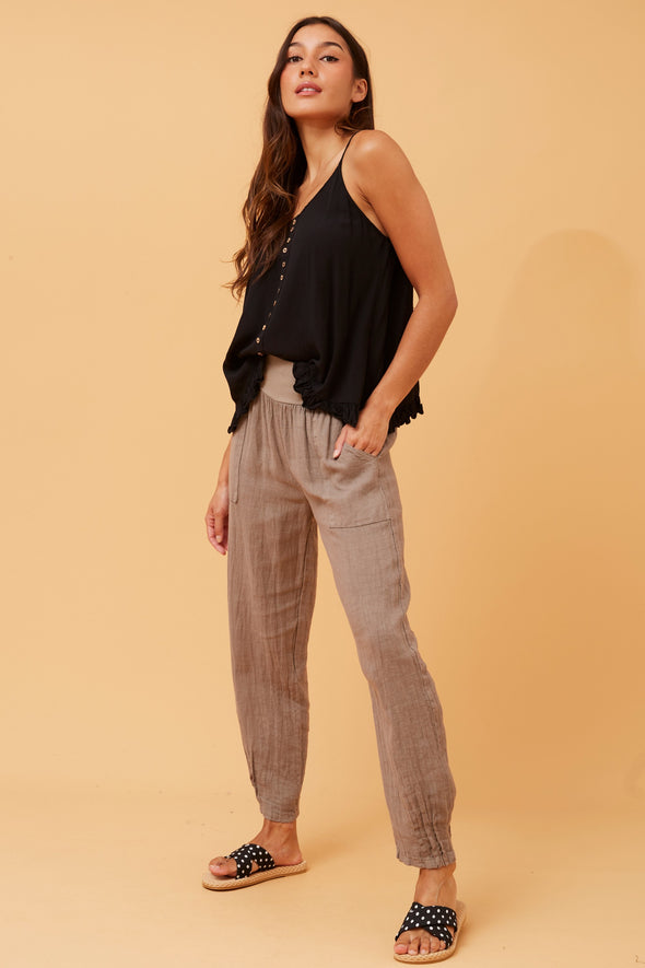 Bottega Moda 'Donna Linen Pant' - Fango (Taupe)