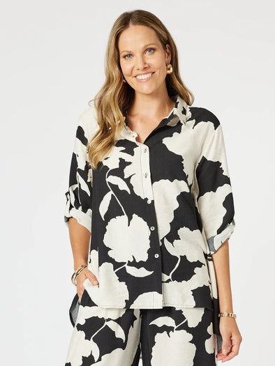 Clarity 'Barcelona Shirt Floral Print' - Black/Natural