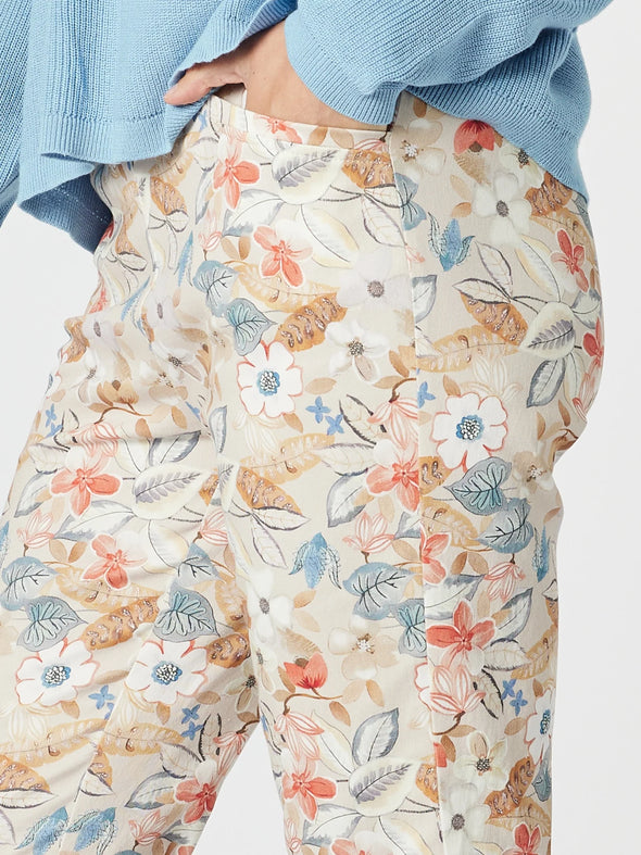 Threadz 'Layla  Floral Print Pant'- Natural Floral