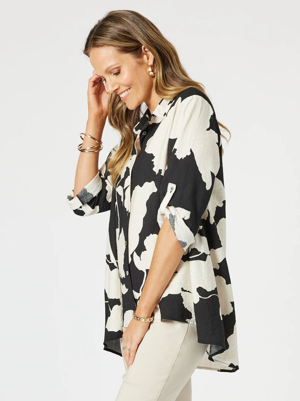 Clarity 'Barcelona Shirt Floral Print' - Black/Natural