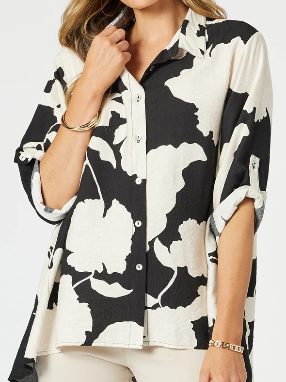 Clarity 'Barcelona Shirt Floral Print' - Black/Natural